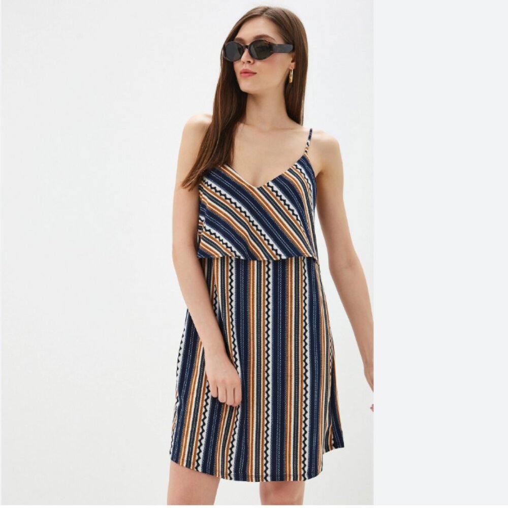 Mango Striped Mini Dress Blue, Brown, White